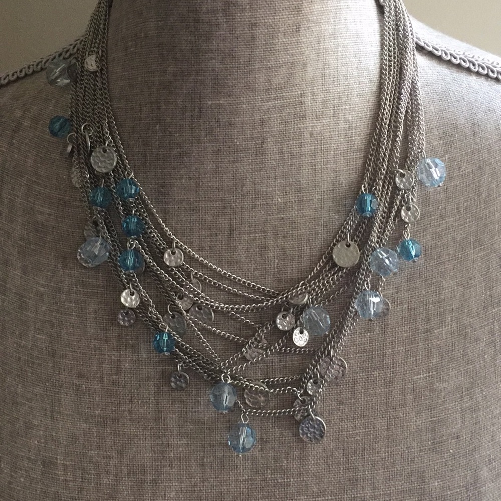 Silver and blue bead necklace